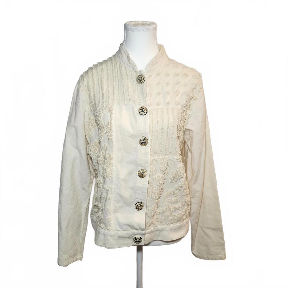 Produce Company Women's Chenille Fringe Outerwear Jacket Cream Size Medium